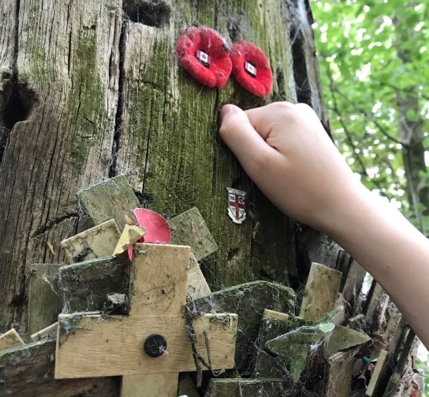 A student inspects the bullet holes at Sanctuary Wood Museum Hill 62 on a battlefields school trip